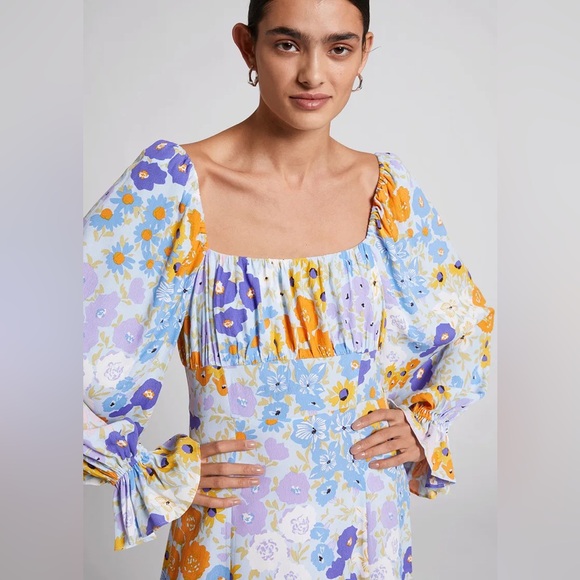 & Other Stories Relaxed Double-Puff Sleeve Dress in Multi Floral size 12 - Picture 3 of 4